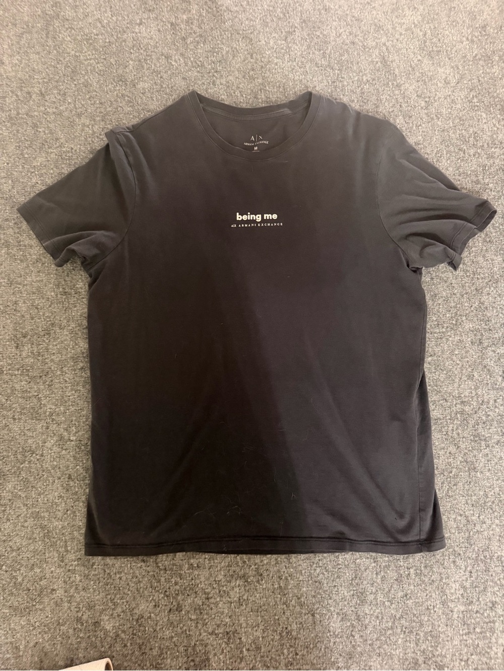 Armani Exchange Black Crewneck Tee with "being me" Graphic